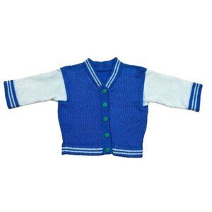 Handmade Blue White & Green Knit Letterman Jacket Baby Size 9M*